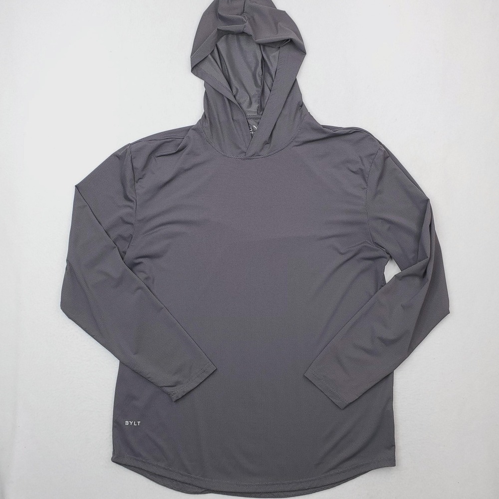 BYLT Shirt Mens XL Gray Pulse Pullover Drop Cut Hoodie Mesh Performance Top